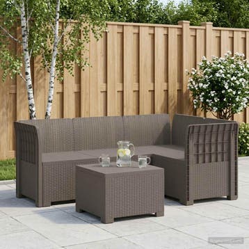 vidaXL 4-Persoons Tuinbank Rieten Look PP Lichtgrijs, Verzenden, Nieuw