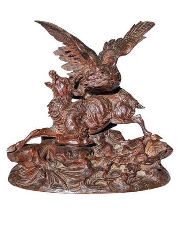Beeld, Antique Swiss Black Forest Wood Carving - 21 cm -, Antiek en Kunst