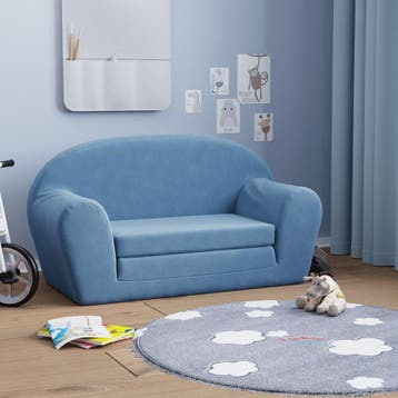 vidaXL Kinderslaapbank 2-zits zacht pluche blauw, Verzenden, Nieuw