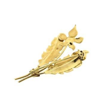 Gouden Art Nouveau broche met granaat., Gebruikt, Ophalen of Verzenden, Met edelsteen, Goud