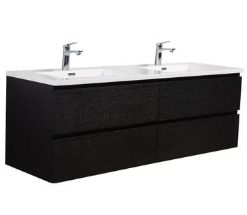 Badkamermeubel Set Angela 140cm Zwart Houtnerf, Huis en Inrichting, Badkamer | Badkamermeubels, Verzenden, Nieuw, Wastafelkast