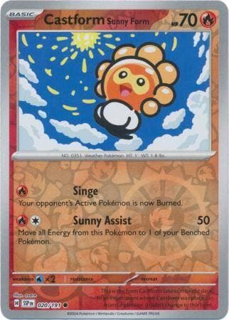 Castform Sunny Form 020/191 reverse holo surging sparks, Hobby en Vrije tijd, Verzamelkaartspellen | Pokémon, Losse kaart, Nieuw