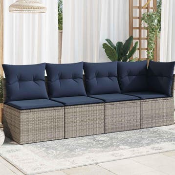 vidaXL Tuinbank 4-zits met kussens poly rattan grijs, Verzenden, Nieuw