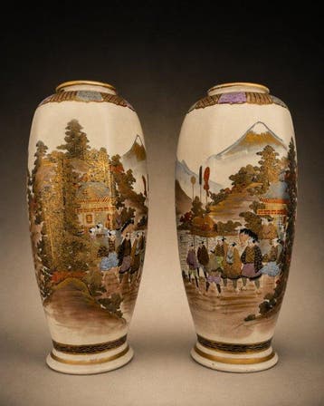 Vaas - Aardewerk - Japan - Mirror Pair met Fuji