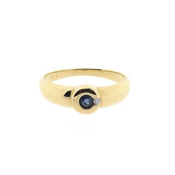Gouden ring met saffier en diamant; 0,01 ct., Sieraden, Tassen en Uiterlijk, Ringen, Gebruikt, Overige kleuren, Ophalen of Verzenden