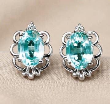 Zonder minimumprijs - Oorbellen Zilver - 3.22ct. tw. Paraiba, Nieuw