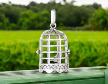 Grote metalen 3D hanger van een vogelkooi met vogel, anti..., Ophalen of Verzenden, Nieuw, Bedel