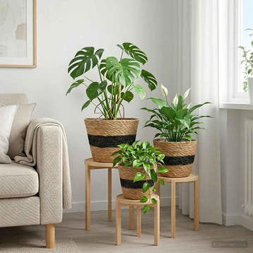 vidaXL 3 st Naturel en Zwart Ø26 x 19 cm 100% Zeegras, Verzenden, Nieuw, Minder dan 30 cm