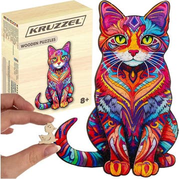 Kruzzel Houten Puzzel Kat - 130 Stukjes voor Creatief Spe..., Ophalen of Verzenden, Nieuw