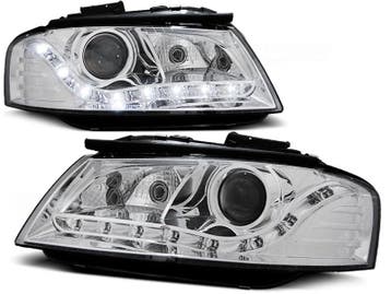 Koplampen Audi A3 8P LED Devil Eyes DRL look chroom, Auto-onderdelen, Ophalen of Verzenden, Nieuw