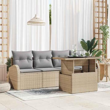 vidaXL Tuin Sofa Set 5 st Beige Poly Rattan, Verzenden, Nieuw, Rotan, 5 zitplaatsen