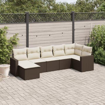 vidaXL 7-delige Loungeset met kussens poly rattan bruin, Verzenden, Nieuw, Loungeset