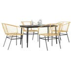 vidaXL 5-delige Tuinset poly rattan glas bruin, Verzenden, Nieuw, 4 zitplaatsen, Tuinset