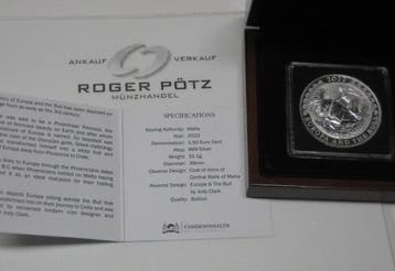 Malta 1,50 Euro 2022 Goettin Europa auf Stier zilver Pp n..., Verzenden