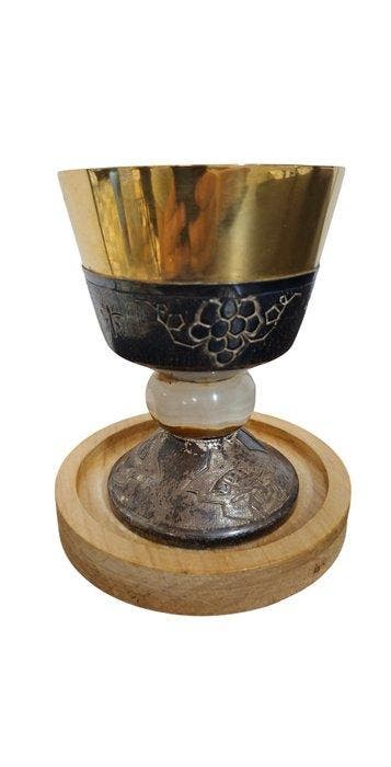 Kelk - Metaal, Messing, Steen - Vintage liturgische kelk