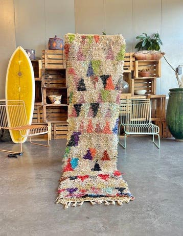 Vintage Marokkaanse Boucherouite-loper – Abstracte, Nieuw
