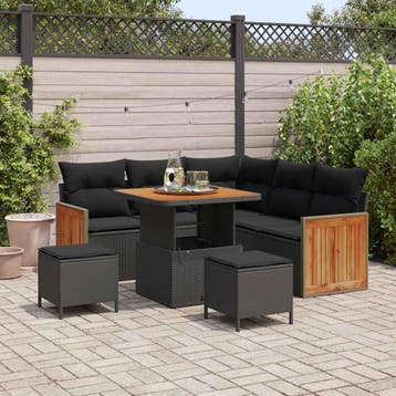 vidaXL Tuinbankenset 8 st 8-Aantal zitplaatsen Zwart, Verzenden, Nieuw, 8 zitplaatsen