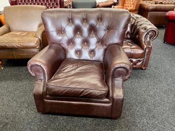 Chesterfield Maarssen! Wijn Rood Leren Chesterfield Fauteuil, Ophalen, Zo goed als nieuw, Leer, Chesterfield