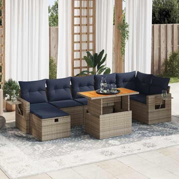 vidaXL 8-delige Loungeset met kussens poly rattan acacia, Verzenden, Nieuw, Loungeset