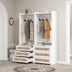 Witte boho kledingkast met 3 lades en kledingroede 180 cm, Huis en Inrichting, Verzenden, Nieuw