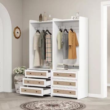 Witte boho kledingkast met 3 lades en kledingroede 180 cm, Verzenden, Nieuw