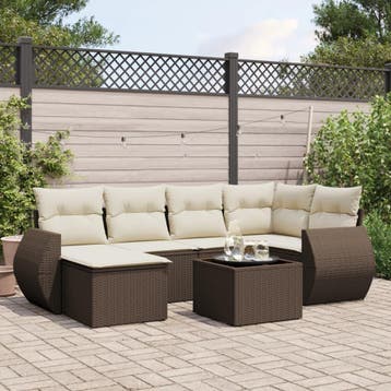 vidaXL 7-delige Loungeset met kussens poly rattan bruin, Verzenden, Nieuw, Loungeset