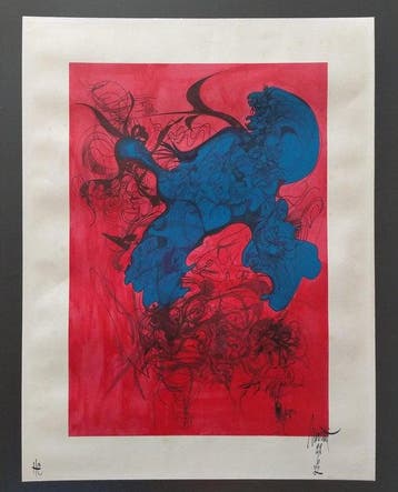 Raymond Moretti - Composition bleu et rouge