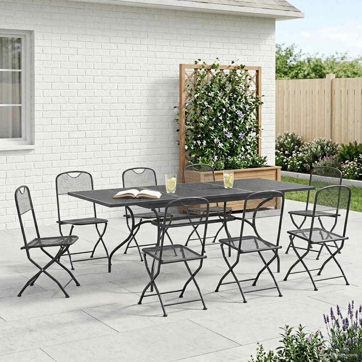 vidaXL Tuin eettafelset 9 pcs Antracietkleurig 212 x 90 x 76, Tuin en Terras, Tuinsets en Loungesets, Nieuw, Meer dan 8 zitplaatsen