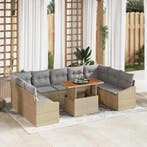 vidaXL Tuin Eetset met kussen 10 pcs Beige en Grijs, Verzenden, Nieuw, Rotan
