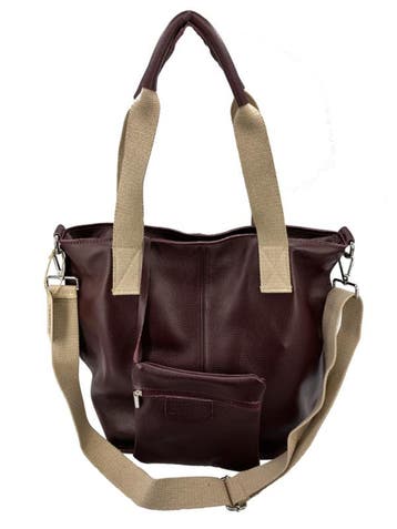 Flores Lederwaren bordeaux leren shopper met canvas accenten, Verzenden, Nieuw