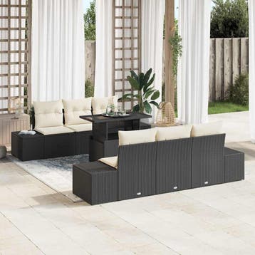 vidaXL Tuin Sofa Set 7 st Zwart en Crème, Verzenden, Nieuw, Rotan, 7 zitplaatsen