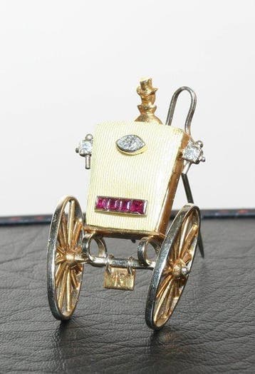 Broche - 18 karaat Geel goud Diamant (Natuurlijk) - Robijn -
