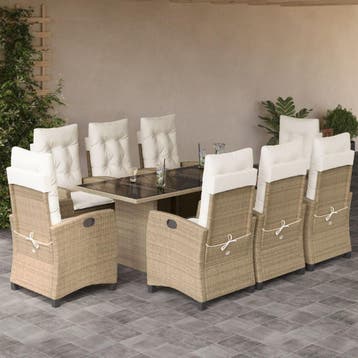 vidaXL 9-delige Tuinset met kussens poly rattan beige, Verzenden, Nieuw, 8 zitplaatsen, Tuinset