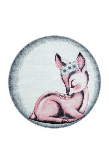 Rond Kindervloerkleed | Bambi | Hert | Roze | 120x120 cm, Verzenden, Nieuw