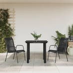 vidaXL 3-delige Tuinset textileen en staal zwart, 2 zitplaatsen, Verzenden, Nieuw, Rvs