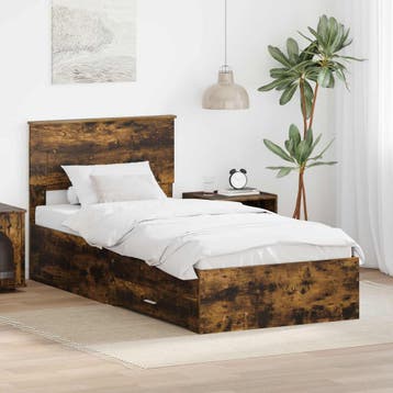 vidaXL Bedframe Gerookt Eiken en Zilver 75 x 190 cm Bewerkt, Eenpersoons, Bruin, Verzenden, Nieuw