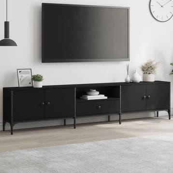 vidaXL Tv-meubel met lade 200x25x44 cm bewerkt hout zwart, Verzenden, Nieuw, Overige houtsoorten