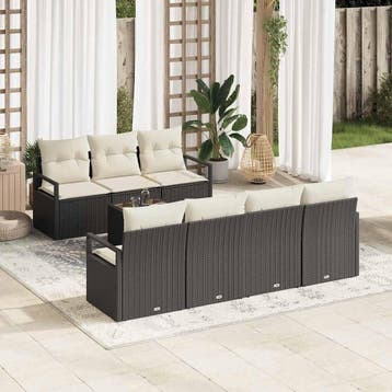 vidaXL Bankstel met kussen 8 pcs Zwart en Crème poly rattan, Tuin en Terras, Tuinsets en Loungesets, Verzenden, Nieuw, Rotan, 8 zitplaatsen