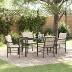 vidaXL Tuin eettafelset met kussen 5 pcs Bruin poly rattan, Verzenden, Nieuw, Rotan, 5 zitplaatsen