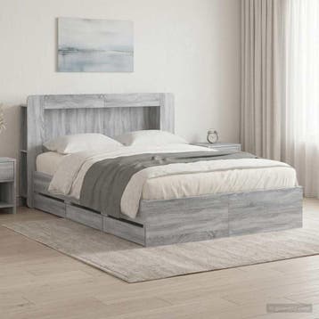 vidaXL Bedframe met opslag Grijs Sonoma 140 x 200 cm Bewerkt, Huis en Inrichting, Slaapkamer | Bedden, Verzenden, Nieuw, Grijs