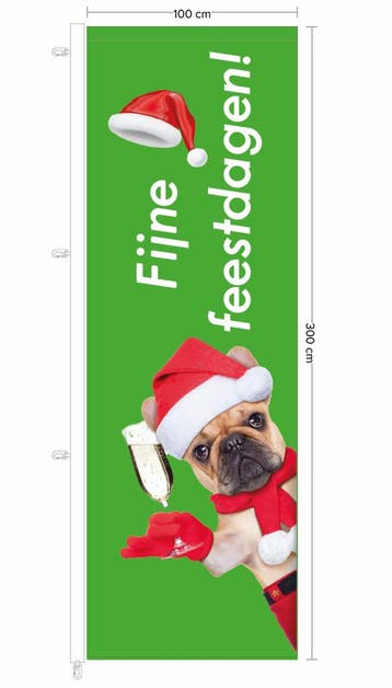 Banier Fijne Feestdagen 100x300cm ontwerp 1 (hond) (voor, Nieuw