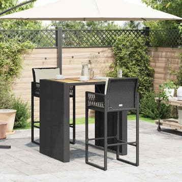 vidaXL 3-delige Tuinbarset met kussens poly rattan acacia, Verzenden, Nieuw, 2 zitplaatsen