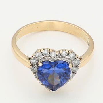 Ring - 18 karaat Geel goud - Diamant - Saffier, Sieraden, Tassen en Uiterlijk, Ringen, Nieuw
