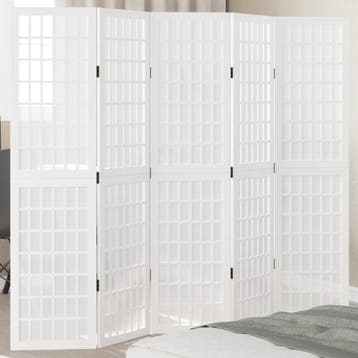 vidaXL Kamerscherm met 5 panelen massief paulowniahout wit, Verzenden, Nieuw