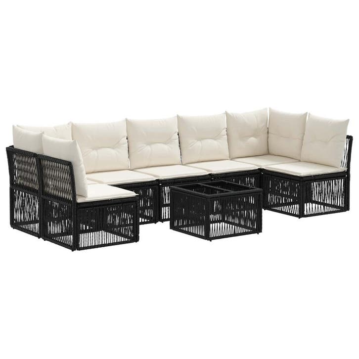 vidaXL Tuinbankenset 8 pcs Zwart poly rattan, Tuin en Terras, Tuinsets en Loungesets, Nieuw, 8 zitplaatsen, Verzenden