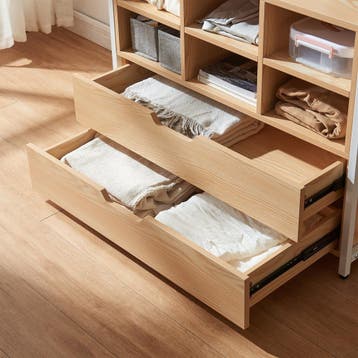 Kledingkast Larem met 6 vakken 180x84x40 cm wit en eikenkleu, Huis en Inrichting, Verzenden, Nieuw
