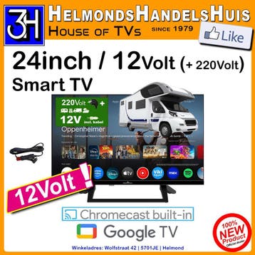 12Volt Google Smart TV 24inch Ook voor camper of caravan, Overige merken, LED, HD Ready (720p), Nieuw