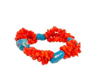 Veiling - Sieraad | Bloedkoraal & Turkoois Statement Armband, Sieraden, Tassen en Uiterlijk, Nieuw