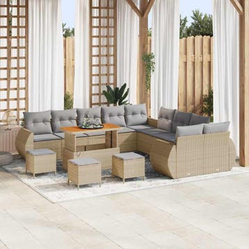 vidaXL Tuin Sofa Set 14 st 14-Aantal zitplaatsen beige en, Verzenden, Nieuw, Rotan, 4 zitplaatsen