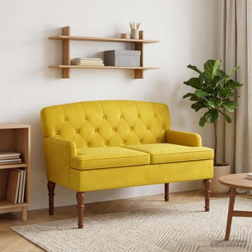 vidaXL Loungebank met knopencomfort Lichtgeel 111 x 65 x 79, Verzenden, Nieuw, Stof, Minder dan 150 cm